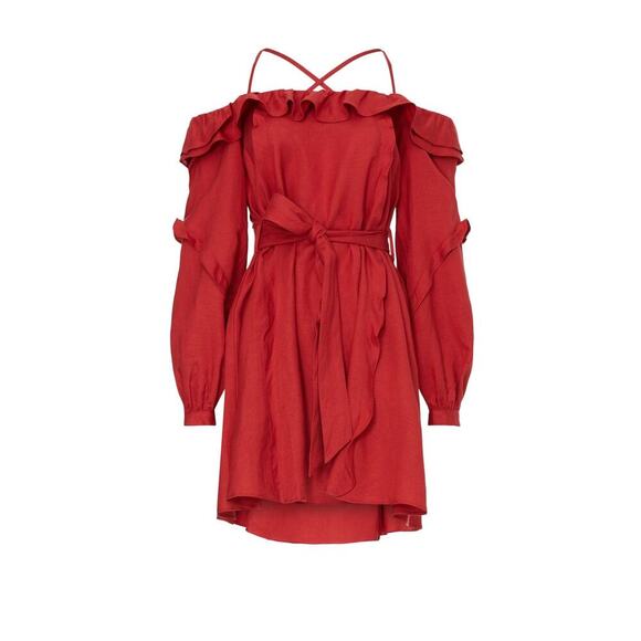 Marissa Webb Red Linen Off The Shoulder Mini Dress Size S/M - Picture 1 of 10
